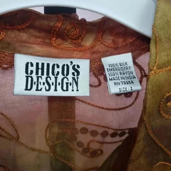Vintage Chico's Design Sheer Fall Blouse with Silk Embroidery - Picture 3 of 5
